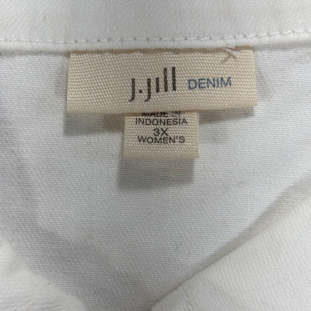 J. Jill Plus 3X  White Denim Jean Jacket Women's White Front Long Sleeve Stretch - Picture 2 of 9